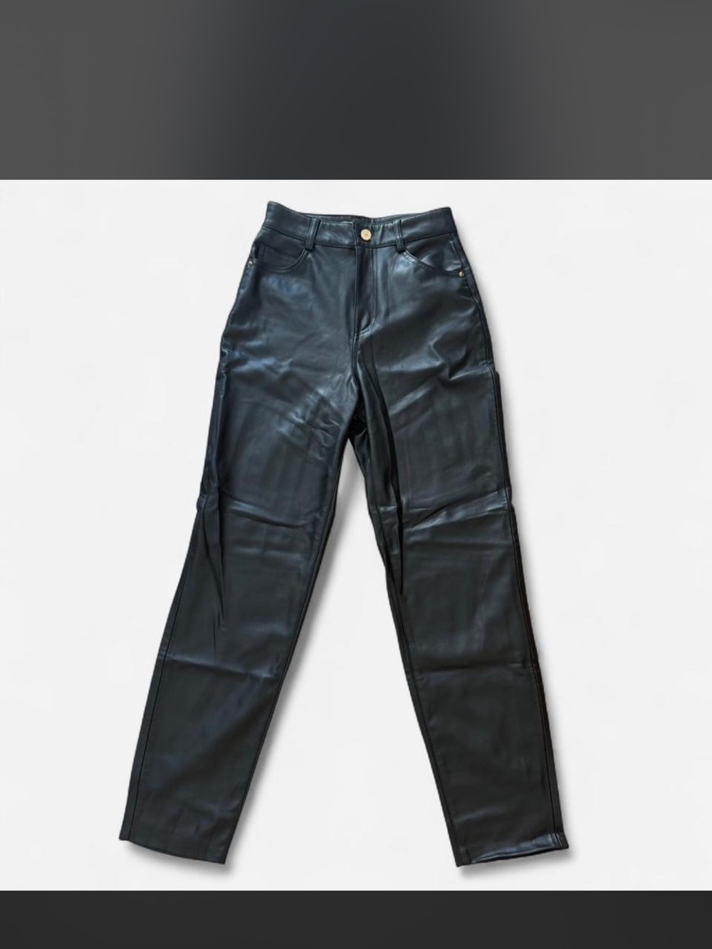 Black Faux Leather High-Rise Straight Leg Pants